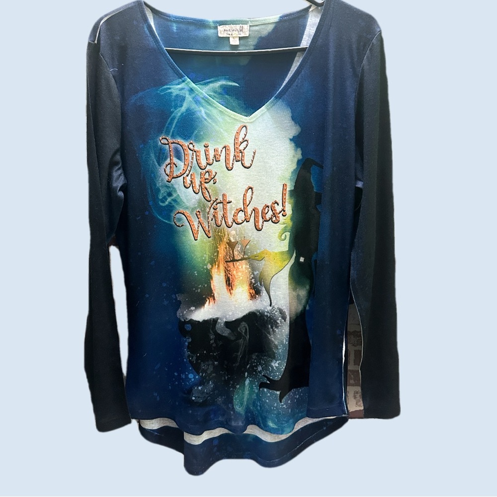 ONE WORLD Halloween Blue Tie-Dye Top L